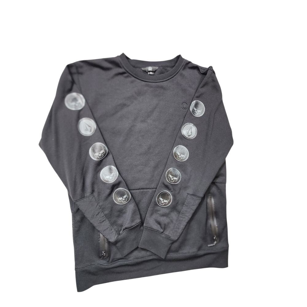 Volcom Skull Sweatshirt Mens Large Zip Pockets Quilted Panels Streetwear Graphic - Picture 3 of 12
